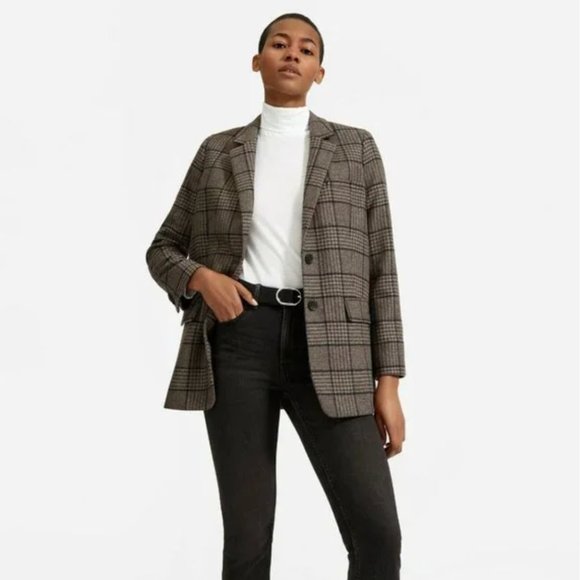 EVERLANE NWOT The Oversized Blazer Houndstooth Plaid Academia 10 Gray Brown - Picture 9 of 9